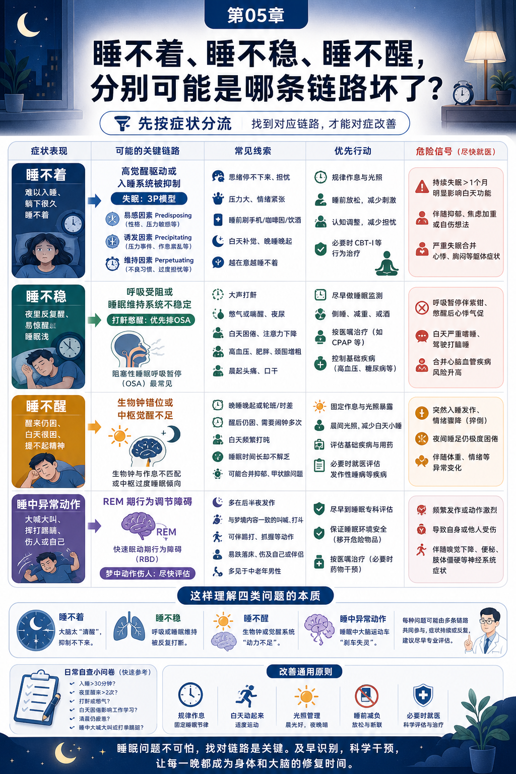 睡不着、睡不稳、睡不醒,分别可能是哪条链路坏了?